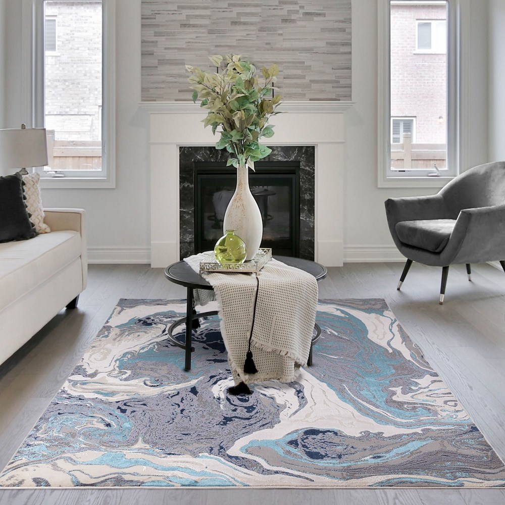 Aurora Ocean AU18 Marble Rugs in Blue